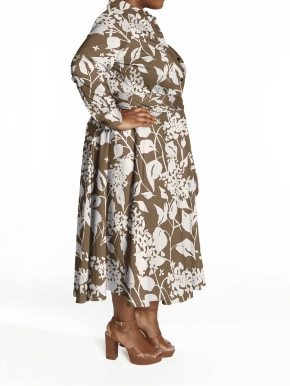 NWOT Pari Passu Plus Sz 5B (US 20) Poplin Floral Print Shirtdress Waist Tie - Picture 2 of 10